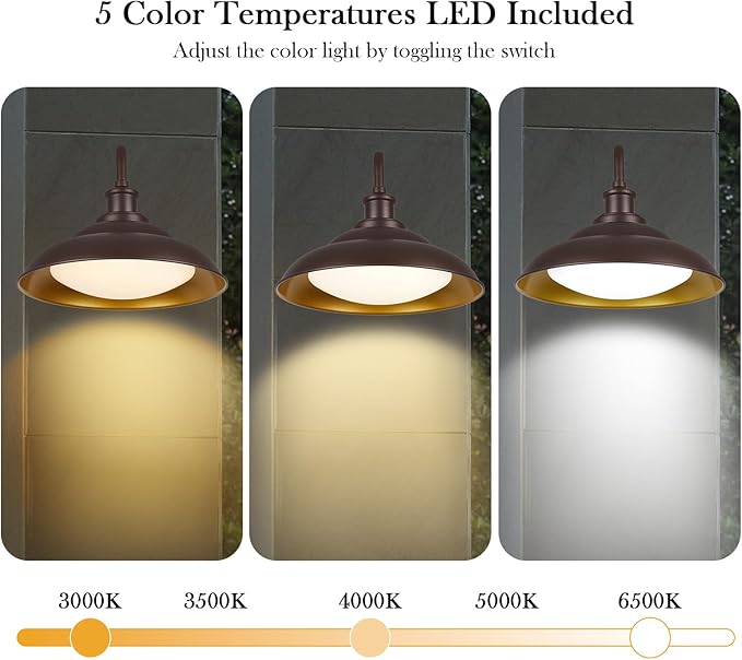 LED Outdoor Barn Lights, 12'' Farmhouse Exterior Wall Light Fixtures Wall Mount, Bronze Porch Lights Outside with Adjustable Color Temperature, Outdoor & Indoor, Oil Rubbed Bronze, 2 Pack