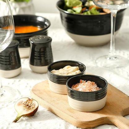 Hasense Porcelain Ramekins Set of 6, 3 Oz Oven Safe Mini Bowls, Black & Ash Gray Ramekins for Creme Brulee, Souffle, Dipping & Desserts, Farmhouse Kitchen