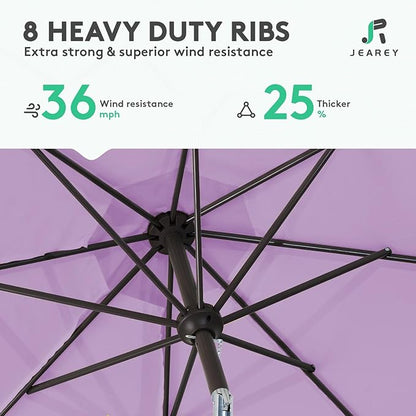 JEAREY 9FT Outdoor Patio Umbrella Outdoor Table Umbrella with Push Button Tilt and Crank, Market Umbrella 8 Sturdy Ribs UV Protection Waterproof for Garden, Deck, Backyard, Pool (Taro Purple)