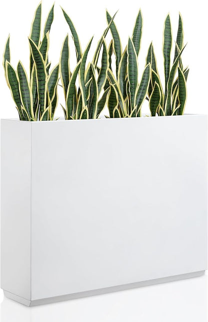 Wallowa Metallic Heavy Planter for Outdoor Plants, 38Lx10Wx30H Inches Tall and Long Metal Divider Planter Box with for Outside & Indoor, Seamless (White)