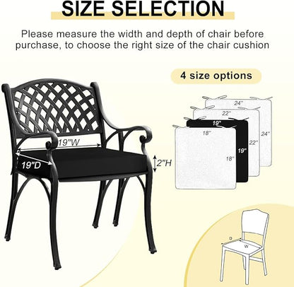 downluxe Waterproof Outdoor Chair Cushions for Patio Furniture, 19" x 19" x 2" Patio Chair Cushion with Adjustable Ties & Portable Handle, Square Outdoor Cushion with Removable Cover, Black, 2 Pack