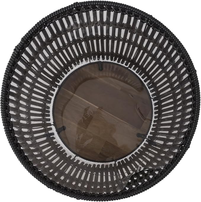 Round Resin Planter with Stand, 13.5 Inch Black Woven Rattan Look Planter and Wood Legs