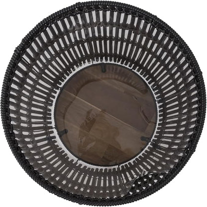 Round Resin Planter with Stand, 13.5 Inch Black Woven Rattan Look Planter and Wood Legs