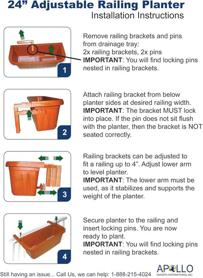 Apollo Exports International AP-30312 24" Adjustable Railing Planter, Ratan Look, White