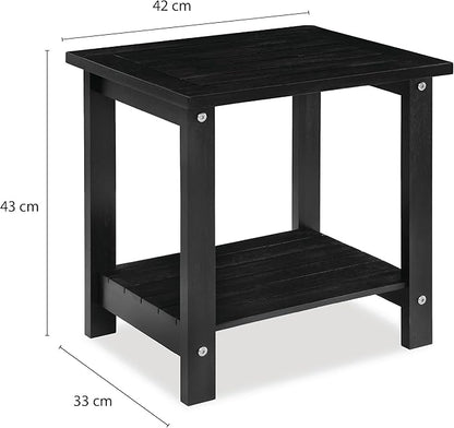 VICTORY RELAX Solid Acacia Wood Side Table with 2-Tier Storage, Weather-Resistant Outdoor Indoor End Table, Black Rustic Color Night Stand