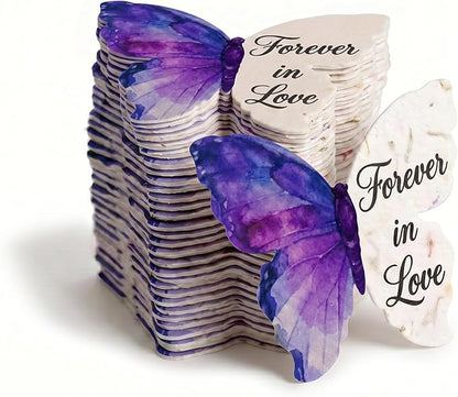 50pcs Large Printed Forever in Love Butterfly Seed Paper – Writable & Plantable Wildflower, Mom's Gift for Birthday, Use for Wedding, Baby Shower, & Party Favors