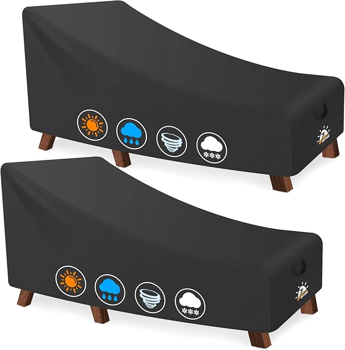 Zettum Outdoor Lounge Chair Cover 2 Pack - Waterproof Patio Chaise Lounge Chair Cover, 600D Fade-Resistant Outdoor Seating Covers For Pool Lounge Chair, Lawn Bench Furniture 64 x 30 x 30 Inch