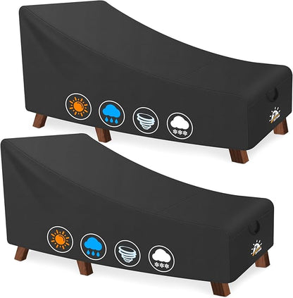Zettum Outdoor Lounge Chair Cover 2 Pack - Waterproof Patio Chaise Lounge Chair Cover, 600D Fade-Resistant Outdoor Seating Covers For Pool Lounge Chair, Lawn Bench Furniture 84 x 32 x 32 Inch