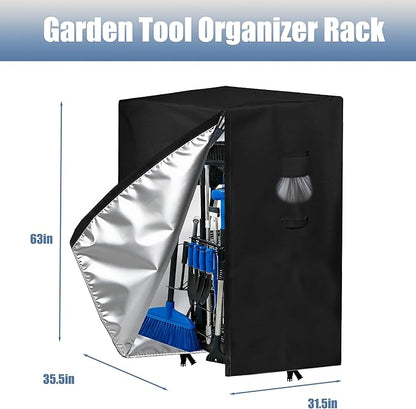 Garden Tool Organizer Rack Cover, 35.4"x31.5"x63", All-Weather Water-Resistant Cover, 420D Oxford Fabric, Easy-Access Tape Closures, Handles and Ventilation for Outdoor Storage, Only Cover