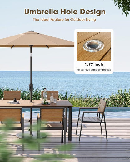 Outdoor Patio Dining Chairs Set of 2, Aluminum & HDPE All-Weather for Deck, Lawn, Backyard, Pool and Indoor Use (Gray & Teak)