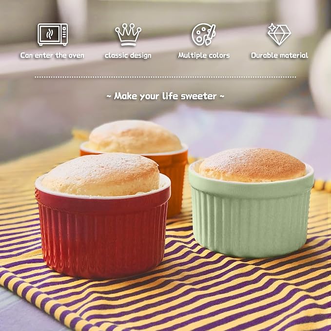 8OZ Ceramic Ramekins with Lids Set of 6 for Baking | Colorful Ceramic Cups, Dishwasher & Oven Safe, for Baking, Ceramic Custard Cups,dips