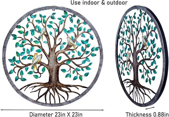 CHINDEUISYUT 23 Inches Tree of Life Wall Art Metal, Large Metal Tree of Life Wall Decor Wall Hanging for Living Room Bedroom Garden Outdoor Porch Patio Office Home Wall Decor, 23in x 23in x 0.88 in