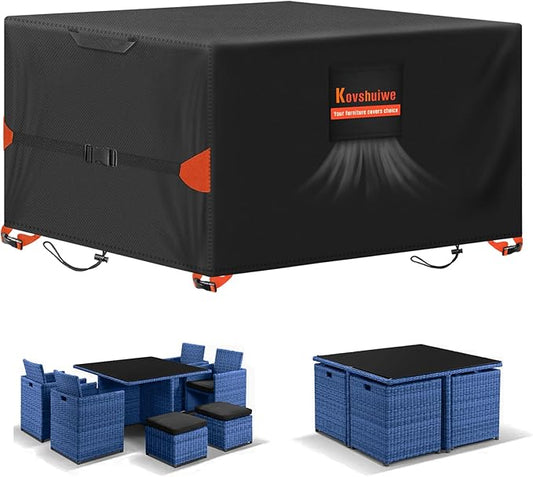 42"L x 42"W x 28"H Patio Table Cover, 42 Inch Square Patio Table Cover for Outdoor Furniture Waterproof, Heavy Duty Protective Covers Fit Square Tabletop, Windproof Buckle Straps, 600D Oxford