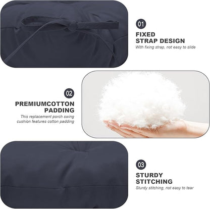 Outdoor Swing Cushions,Waterproof Swing Cushions 3 Seater Replacement with Backrest,Outdoor Thickened Bench Cushion with Ties for Porch,Patio,Backyard,Garden (Navy Blue 60 * 40 in)