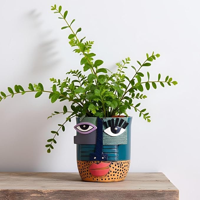 XMGZQ Abstract Cubism Face Planter,Pop Art Sculpture & Vase Decor,Unique Picasso Style Flower Pot,for 4-6 Inch Succulents & Houseplants,Drainage Hole Included,Statement Gift (Retro)