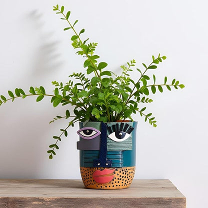 XMGZQ Abstract Cubism Face Planter,Pop Art Sculpture & Vase Decor,Unique Picasso Style Flower Pot,for 4-6 Inch Succulents & Houseplants,Drainage Hole Included,Statement Gift (Retro)