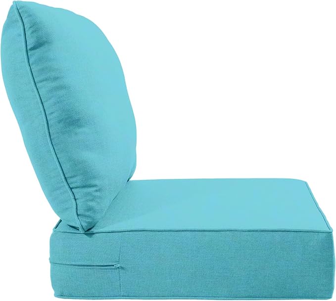 Luxury 22x24/22x25 6-Inch Outdoor Seat Cushions - Set of 2 Water Resistant Patio Chair Cushion for Porch Rattan Dining Rocker Glider Chairs Loveseat Couch Sectional Sofa - Turquoise