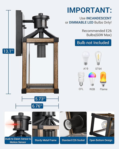 DEWENWILS Motion Sensor Outdoor Wall Lights, Dusk to Dawn Exterior Wall Lanterns, Farmhouse Front Porch Light Fixtures with Clear Glass, Outside Wall Mount Lamp for House Doorway Garage Patio