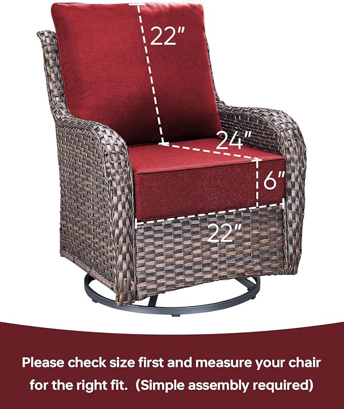 Luxury 22x24/22x25 6-Inch Outdoor Deep Seat Cushions Set of 6 - Comfortable Patio Zipper Chair Cushion for Outside Wicker Dining Rocking Swivel Chairs Loveseat Couch Sectional Sofa - Red