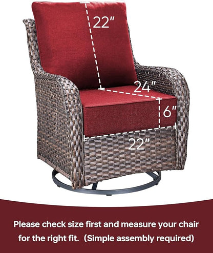 Luxury 22x24/22x25 6-Inch Outdoor Deep Seat Cushions Set of 6 - Comfortable Patio Zipper Chair Cushion for Outside Wicker Dining Rocking Swivel Chairs Loveseat Couch Sectional Sofa - Red