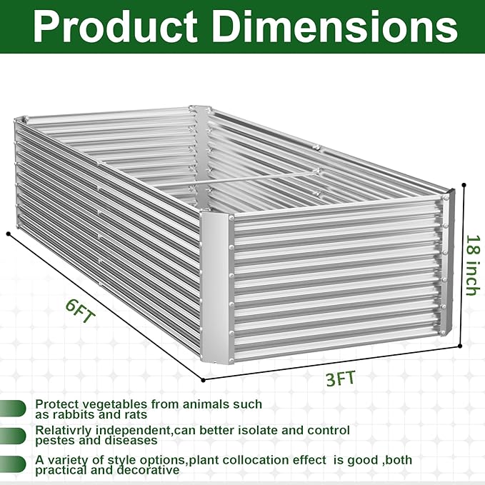 2 Pack Tall 6x3FT Corrugated Galvanized Steel Raised Garden Bed Outdoor, Metal Above Ground Garden Bed for Vegetables and Flowers, Rectangle Raised Beds for Gardening-6x3x1.5FT