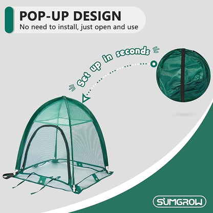 2 Pack Pop up Plant Cover, Garden Netting for Raised Beds, Crop Cage, Blueberry Bush Netting Cover with Metal Spikes Protect Plants Against Birds, Small Animals and Direct Sunlight 36" x 36" x 39"