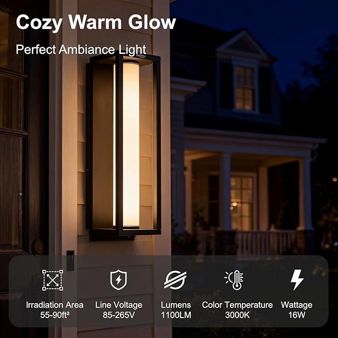 SkyGlow Outdoor Wall Sconce Mounted, 20" Aluminum 120V Line Voltage LED Large Exterior Porch Lantern, IP54 Waterproof Modern Lamp Outside Lights Hardwired for House, Front Door, Patio, Backyard