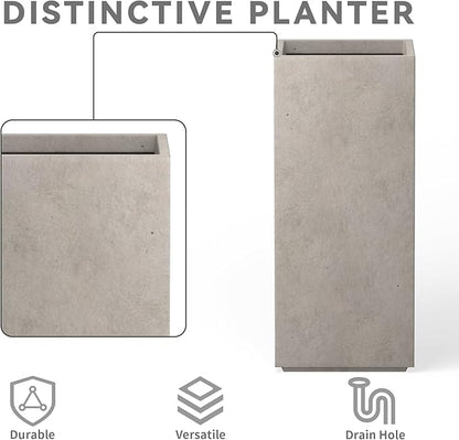 Kante 27.6" H Tall Rectangular Concrete Planter, Modern Square Diameter Plant Pot with Drainage Hole and Rubber Plug for Indoor Outdoor Home Patio Garden, Weathered Concrete