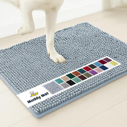 Muddy Mat® | Super Water Absorbent Door Mat Indoor, Microfiber Quick Dry Chenille Entryway Rug, Slip Resistant Front Door Mat, Indoor Mats for Entryway, Machine Washable Pet Rug, Baby Blue 19"X30"