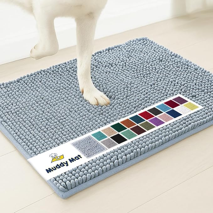 Muddy Mat® | Super Water Absorbent Door Mat Indoor, Microfiber Quick Dry Chenille Entryway Rug, Slip Resistant Front Door Mat, Indoor Mats for Entryway, Machine Washable Pet Rug, Baby Blue 24"X36"