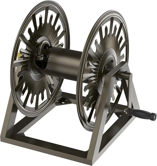 GOFORWILD Heavy-Duty Decorative Garden Hose Reel - Wall/Floor Mount with 200-Ft Capacity for 5/8 Hose Outdoor Hose Holder Winder for Lawn, Yard & Garden Storage