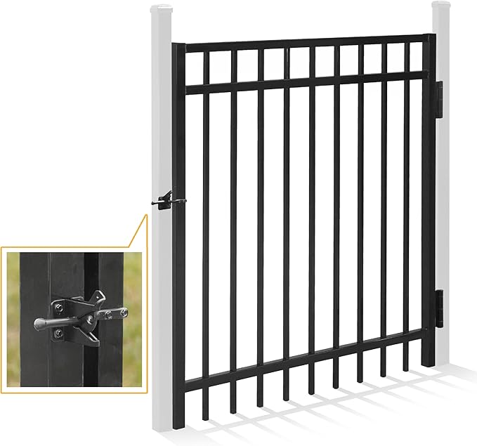 Fencer Wire Heavy Duty Flat Top Fence Gate, 4FT Height x 4FT Width Outdoor Fence Gate, Outdoor Anti-Rust Metal Steel Gate for Fencing Barrier, Decorative Garden Gate with Gate Lock