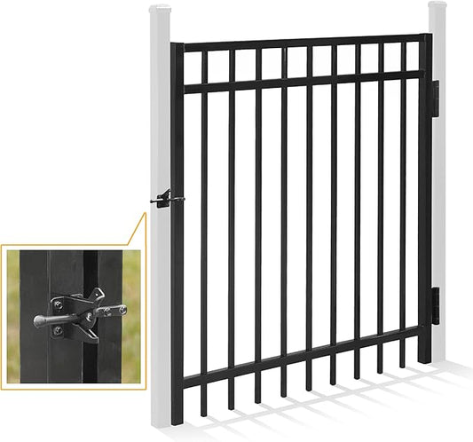 Fencer Wire Heavy Duty Flat Top Fence Gate, 4FT Height x 4FT Width Outdoor Fence Gate, Outdoor Anti-Rust Metal Steel Gate for Fencing Barrier, Decorative Garden Gate with Gate Lock