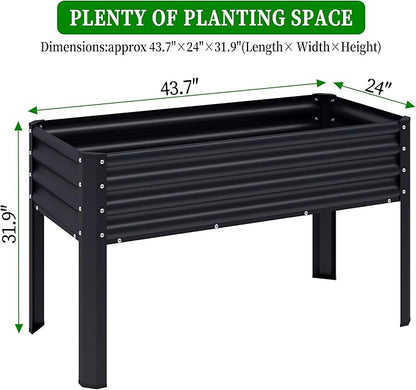 Galvanized Raised Garden Bed with Legs, 48×24×32in Large Metal Elevated Raised Planter Box with Drainage Holes for Backyard, Patio, Balcony, 400lb Capacity,Black