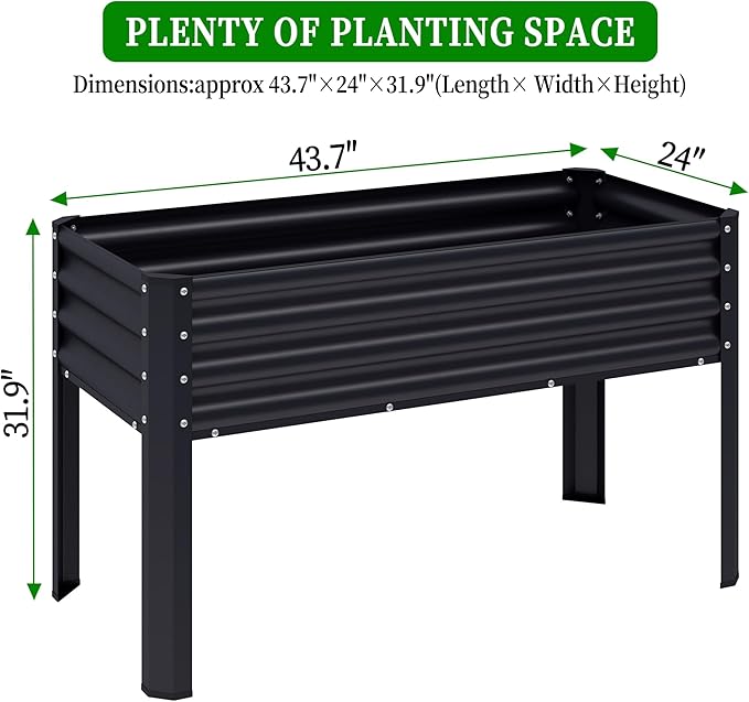 2Pcs Galvanized Raised Garden Bed with Legs, 48×24×32in Large Metal Elevated Raised Planter Box with Drainage Holes for Backyard, Patio, Balcony, 400lb Capacity,Black
