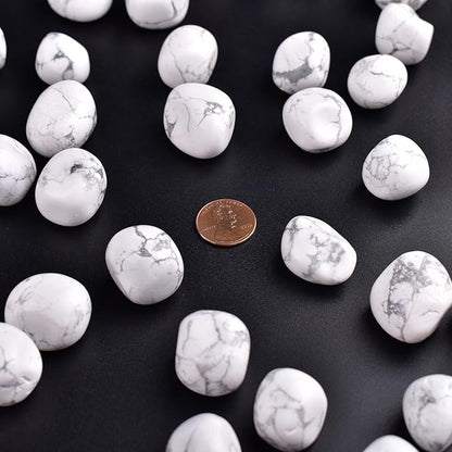 Polished Stone Set Howlite Crystals, 0.8" Handpicked Tumbled Gemstones Rocks, Pebbles for Reiki, Chakra, Healing, Home Decor