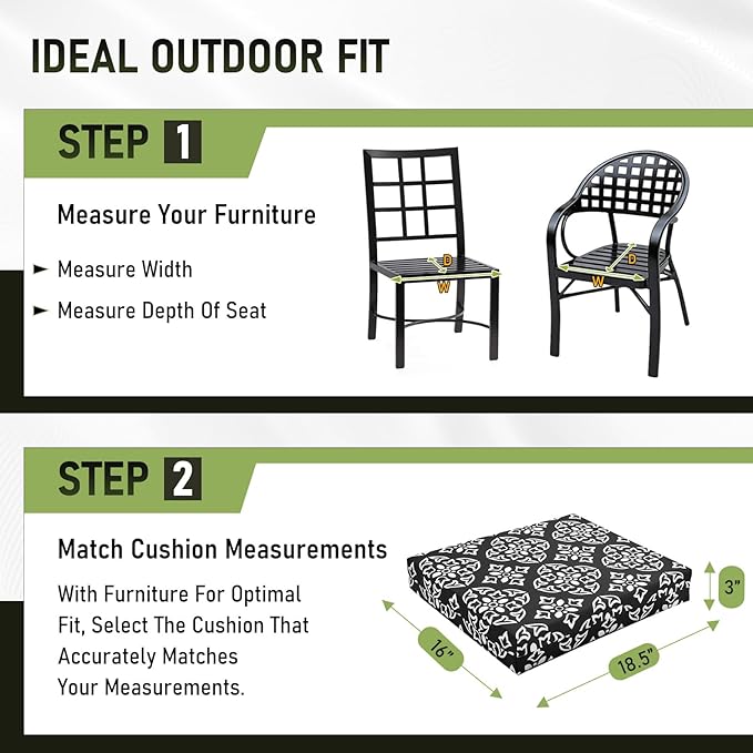 Basic Beyond Outdoor Chair Cushions Set of 4, Square Corner Outdoor Cushions for Patio Furniture, Water Resistant Patio Chair Cushions with 2 Ties, 18.5x16x3, Medallion