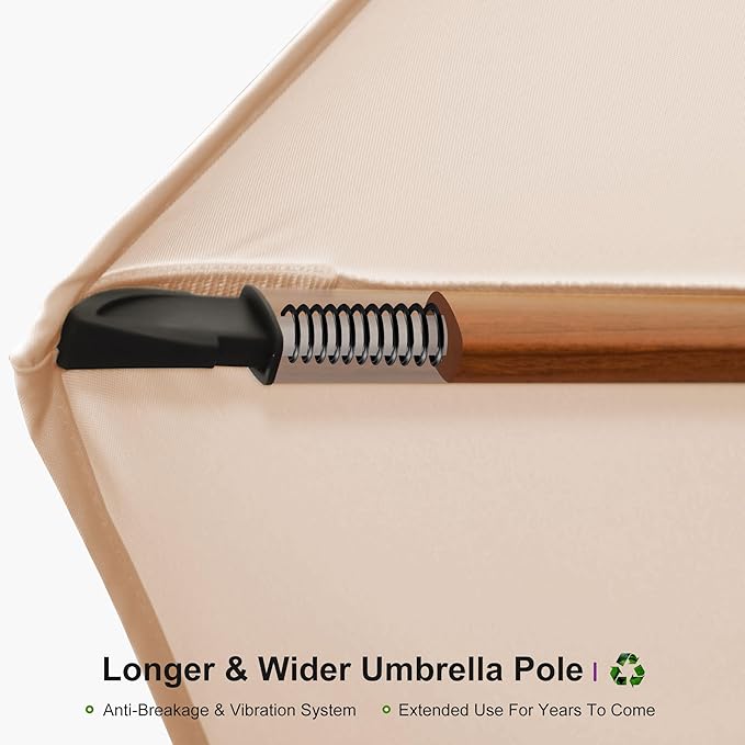 PURPLE LEAF 10' X 13' Double Top Deluxe Wood Pattern Rectangle Patio Umbrella Offset Hanging Umbrella Outdoor Market Umbrella Garden Umbrella, Beige
