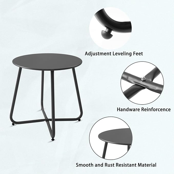 Meluvici Patio Small Side Table Waterproof Round Metal Steel Weather Resistant Portable Outdoor and Indoor End Table for Garden Balcony Yard, Black