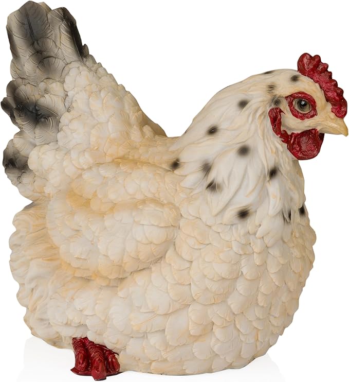Alpine Corporation WFM100HH-WT 8" Life-Like Resting Hen Garden Statue – Indoor Outdoor Rustic White Hen Sculpture, Durable Weather-Resistant Polyresin for Yard, Patio, Porch, Pathway, or Home Décor