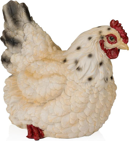 Alpine Corporation WFM100HH-WT 8" Life-Like Resting Hen Garden Statue – Indoor Outdoor Rustic White Hen Sculpture, Durable Weather-Resistant Polyresin for Yard, Patio, Porch, Pathway, or Home Décor
