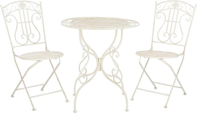 SAFAVIEH PAT5028A Outdoor Collection Semly Pearl White 3-Piece Bistro Set