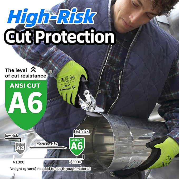 Schwer 24 Pairs Cut Resistant Gloves ANSI A6/A7 (Send Randomly) Cut Proof Work Glove CR3027, Touchscreen Working Gloves Used for Woodworking, Glass Cutting, Warehouse, Construction, L