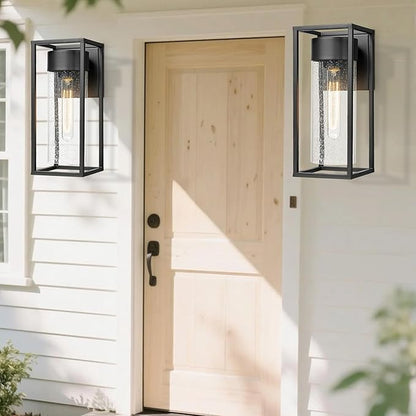 Bestshared Outdoor Modern Wall Light, Exterior Wall Mount Lights, Outdoor Lighting Fixture, Porch Sconce Light with Seeded Glass, Lantern Lamp for Patio, Entryway,Garage (Black, 13" H)