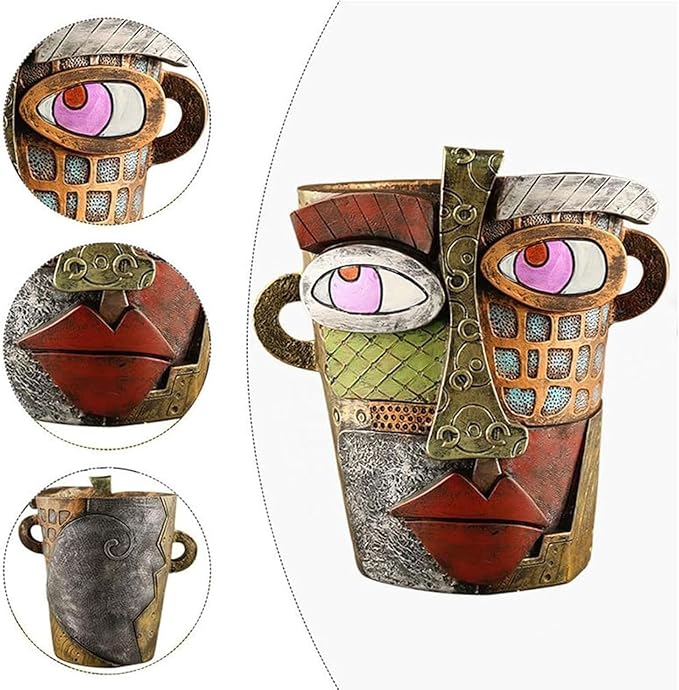 Picasso Pot, Face Planters, Plant Pots Sanxingdui Style, Abstract Head Planter, Handcrafted Planter Resin - Cute and Funky (Retro)