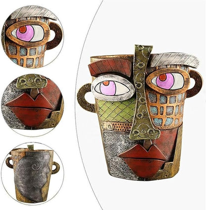 Picasso Pot, Face Planters, Plant Pots Sanxingdui Style, Abstract Head Planter, Handcrafted Planter Resin - Cute and Funky (Retro + Modern)