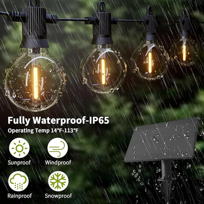 ZOTOYI Solar String Lights Outdoor Waterproof IP65 50FT with USB Port and 26 Shatterproof G40 Bulbs(2 Spare), Up to 8-12 Hours for Using, LED Solar Powered Patio Light for Outside, Patio, Porch, 2200K