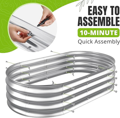 Sponvatt Raised Garden Bed - Outdoor Galvanized Raised Garden Bed Planter Boxes, Large Oval Metal for Gardening Planter Box Kit,Suitable for Vegetables,Herbs, and Flowers Silver (8x4x1 Ft)