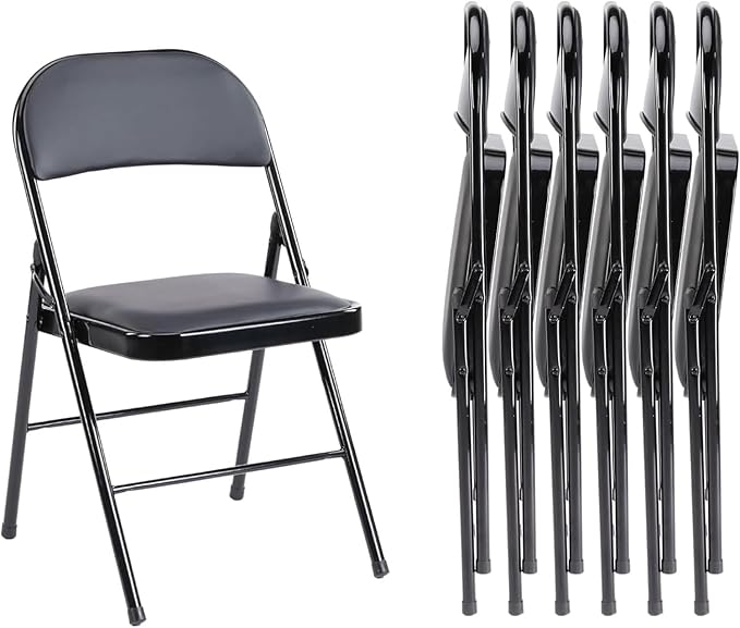 Sweetcrispy Folding Chair 6 Pack, Leather Padded Folding Chairs, Sturdy Metal Foldable Chairs, Easy to Use and Store, Outdoor and Indoor, for Home, Office, Party, Comfy