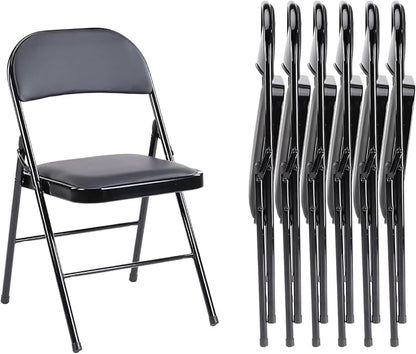 Sweetcrispy Folding Chair 6 Pack, Leather Padded Folding Chairs, Sturdy Metal Foldable Chairs, Easy to Use and Store, Outdoor and Indoor, for Home, Office, Party, Comfy